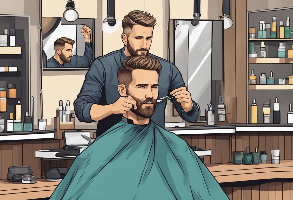 A barber carefully trims and styles Ryan Reynolds' hair, creating a trendy and popular haircut