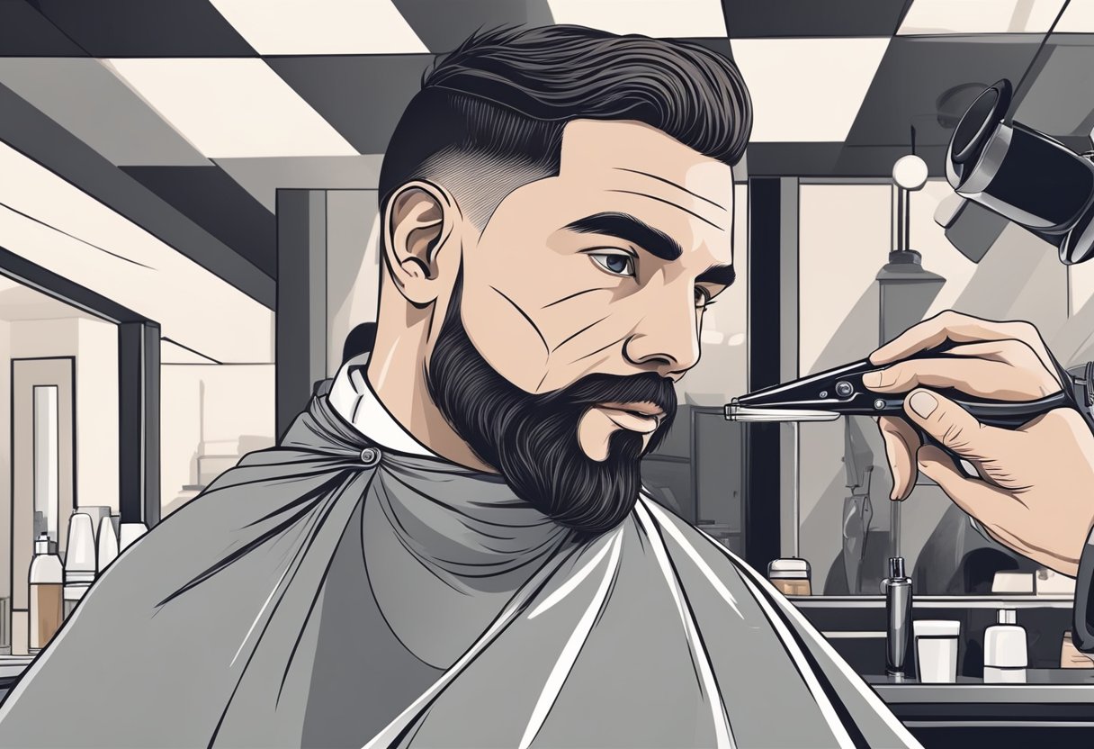 A barber carefully trims a man's hair into a high and tight style, using clippers and scissors with precision
