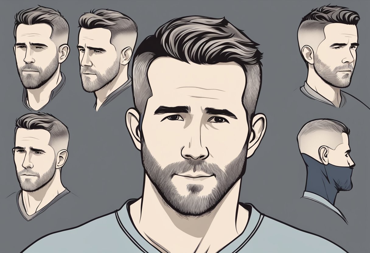 Ryan Reynolds' classic crew cut: short on the sides, slightly longer on top, with a clean, defined line around the perimeter